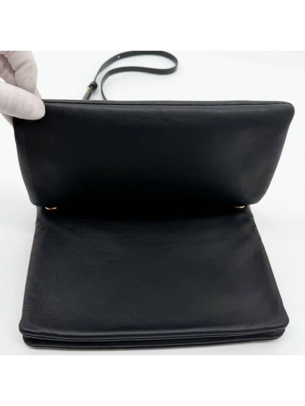 Celine Trio Large Shoulder Bag Black Leather Clutch